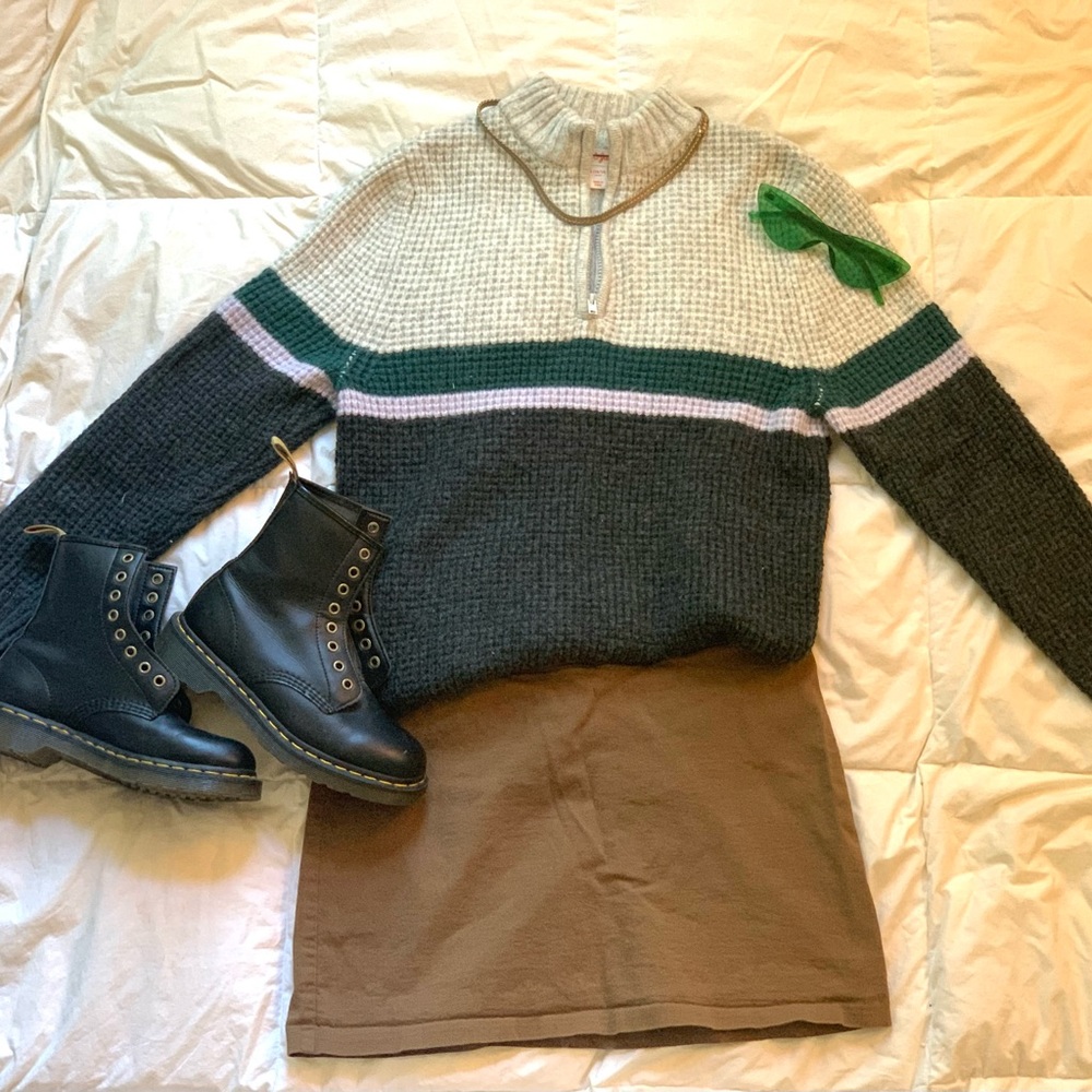 90s green, gray, and white high neck pullover sweater